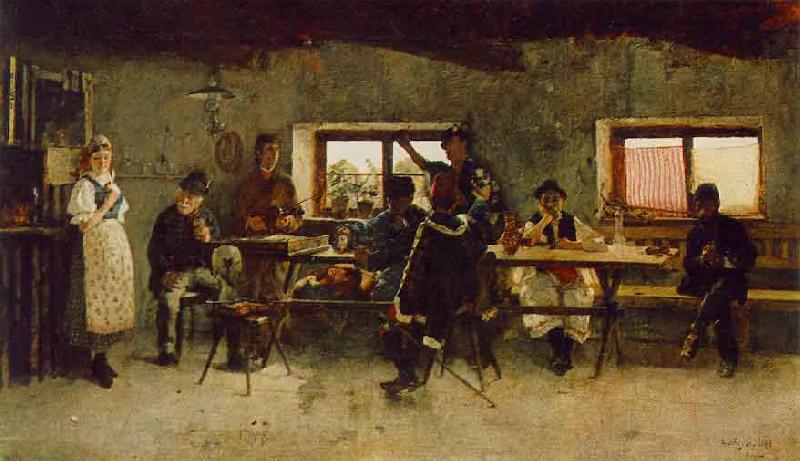 Simon Hollosy Carousing in the Tavern Germany oil painting art